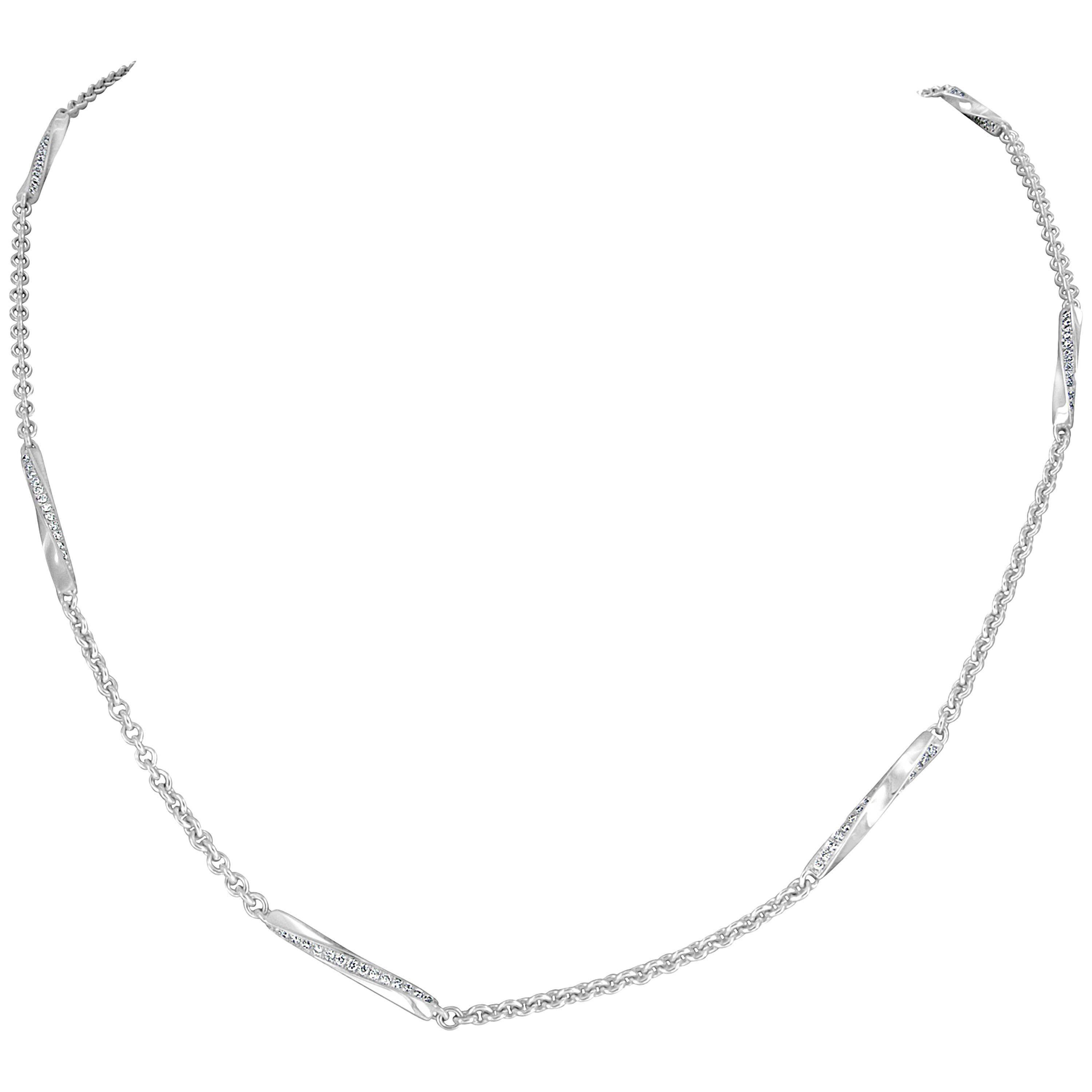 1.05 Carat Round Brilliant Cut Diamond White Gold Spiral Link Necklace For Sale