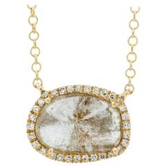 Contemporary Yellow Gold Diamond Slice Pendant Chain Necklace