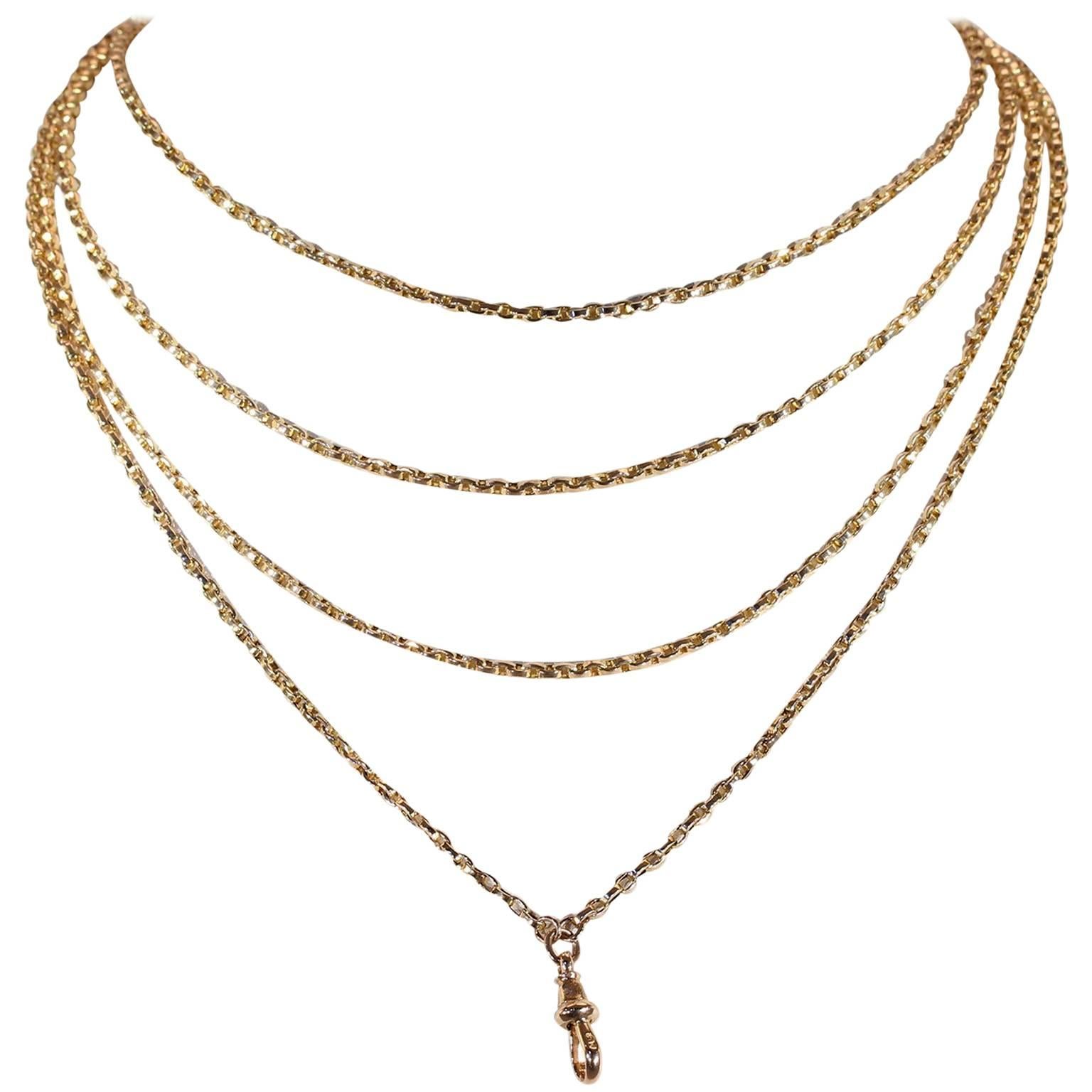 Victorian Long Guard Gold Chain Necklace For Sale