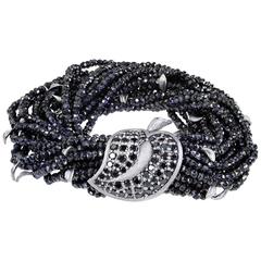 Black Spinel Textured Dark Silver Leaf Bracelet Limited Edition Handmade in NYC 4