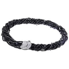 Diamonds and Black Spinel White Gold Leaf Necklace Handmade in NYC 1