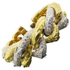 Diamond Two Color Gold Heavy Link Bracelet 4