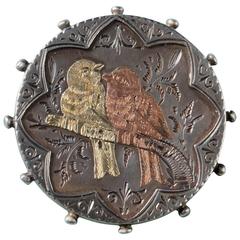 Victorian Silver and Two Color Gold Brooch of Two Love Birds