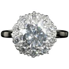 Antique Edwardian 1.60 Carat Diamond Platinum Cluster Engagement Ring