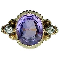 19th Century Natural Sapphire Diamond Gold Ring