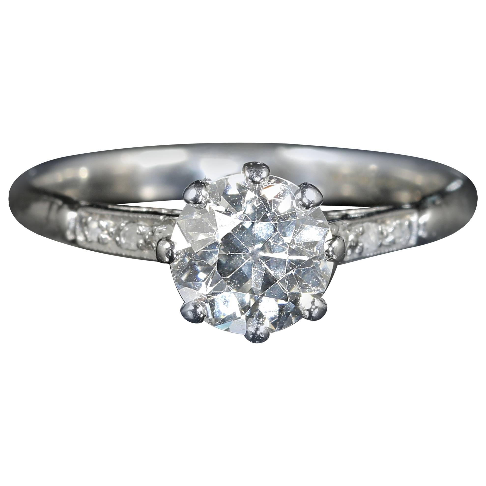 Antique Edwardian 1.30 Carat Diamond Platinum Engagement Ring For Sale