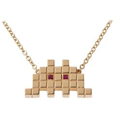 Francesca Grima Invader I Necklace in Yellow Gold and Rubies