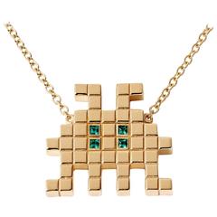 Francesca Grima Yellow Gold and Emerald Invader III Necklace