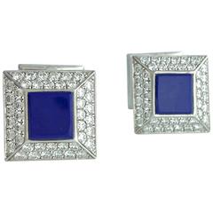 Lapis Lazuli Diamond White Gold Cufflinks