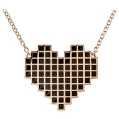 Francesca Grima Rose Gold Reversible Pixel Heart Necklace in Carbon Snow Enamel