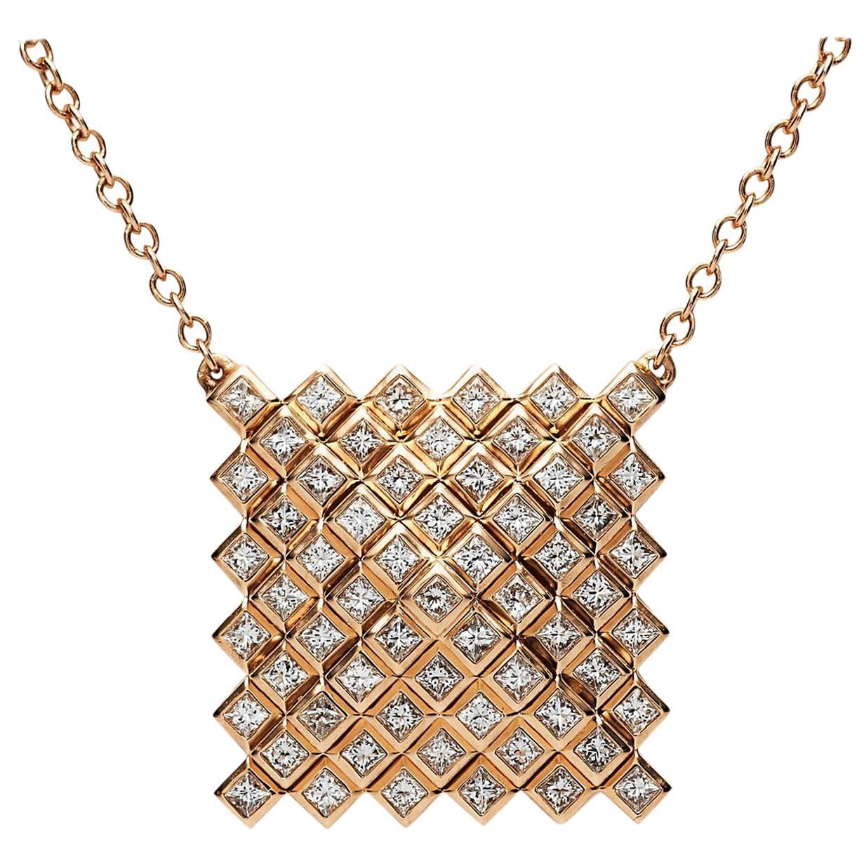 Francesca Grima Rose Gold and Diamond Pyramid Pixel Necklace For Sale