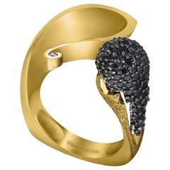 Black Diamond Textured Yellow Gold Calla Ring Limited Edition Handmade in NYC 12