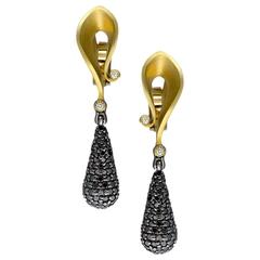 Diamond Yellow Gold Drop Dangle Calla Earrings Limited Edition Handmade in NYC 4