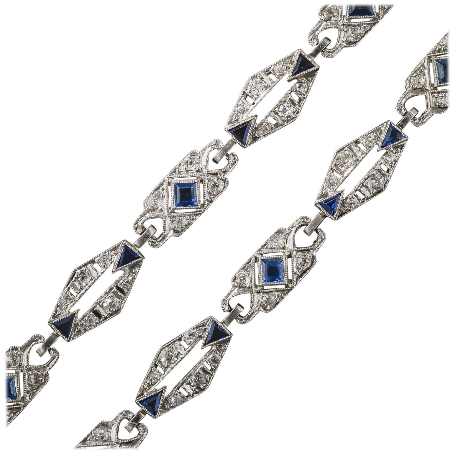 Art Deco Sapphire Diamond Platinum Convertible Bracelets Necklace For Sale