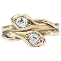 Antique Victorian Entwined Diamond Gold Snake Ring Band, circa 1890