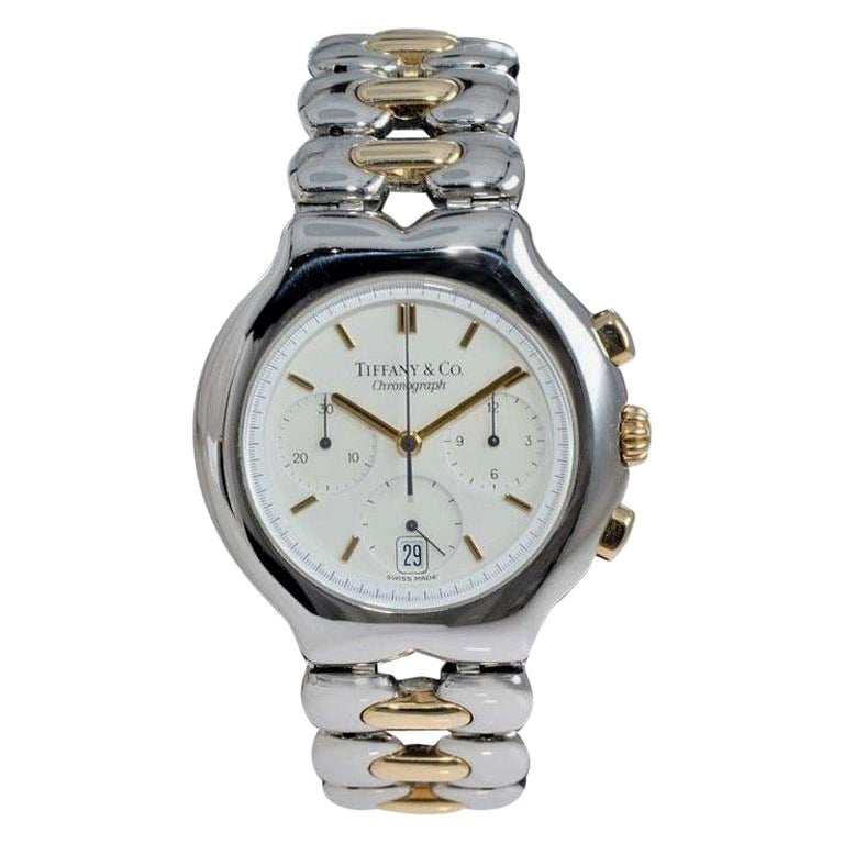 Tiffany & Co. Montre chronographe en or jaune et acier inoxydable en vente