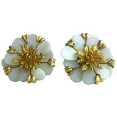 1960s French Mother-of-Pearl and Yellow Gold Earclips