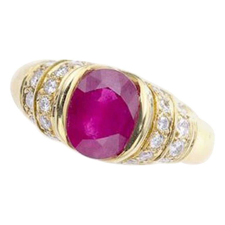 French Ruby Diamond Yellow Gold Ring For Sale