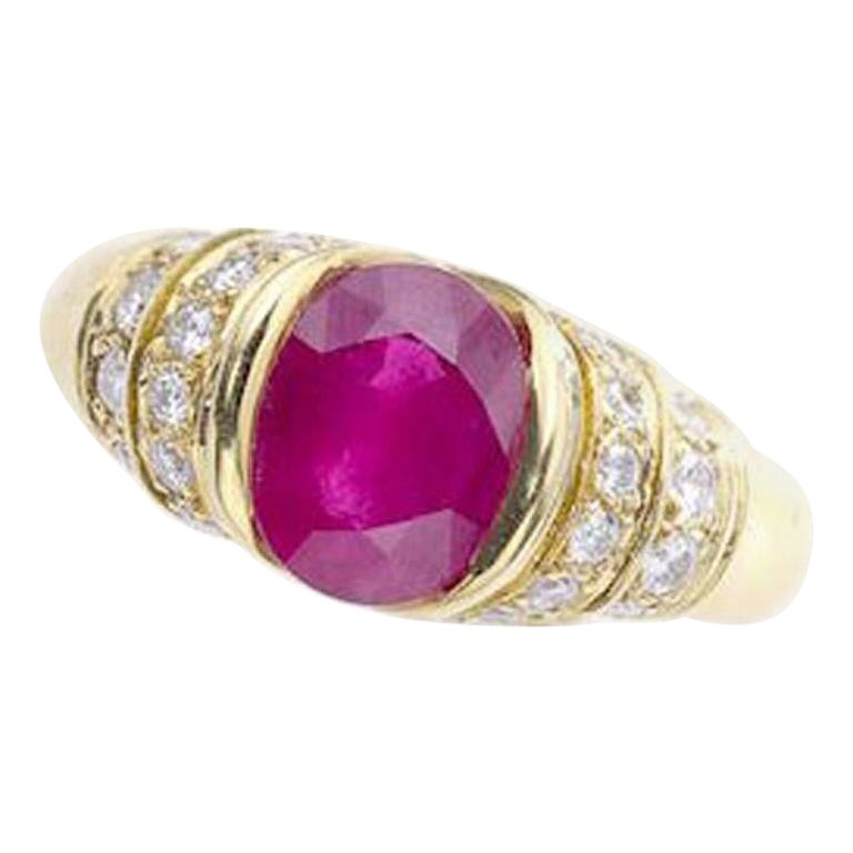 Anillo Francés Rubí Diamante Oro Amarillo