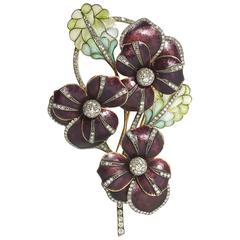 Enamel Diamond Gold Pansy Brooch