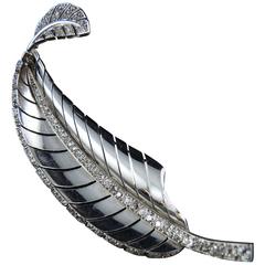 1950s Diamond Platinum Feather Brooch