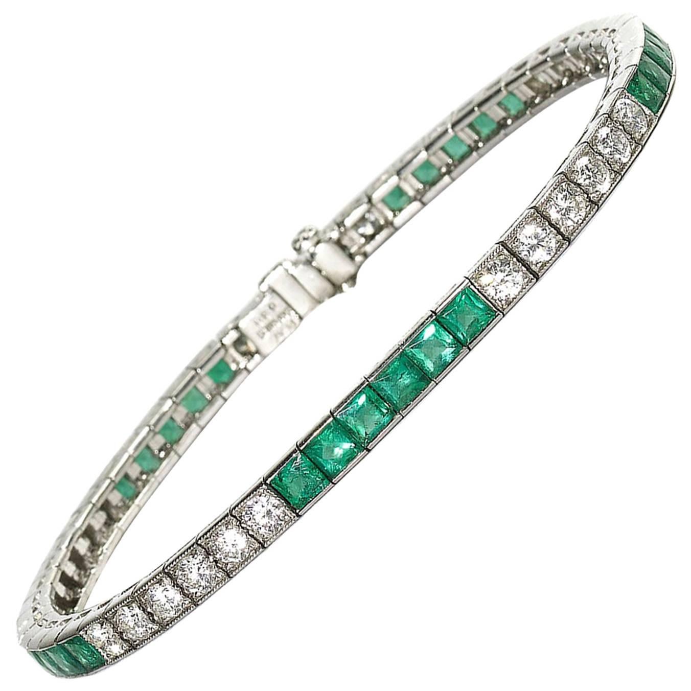 Emerald Diamond Platinum Line Bracelet