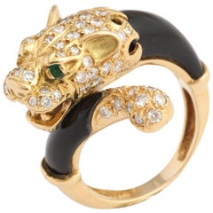 Black Onyx Gold and Diamond Lion Ring