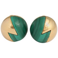Trio Malachite and Gold Button Earrings