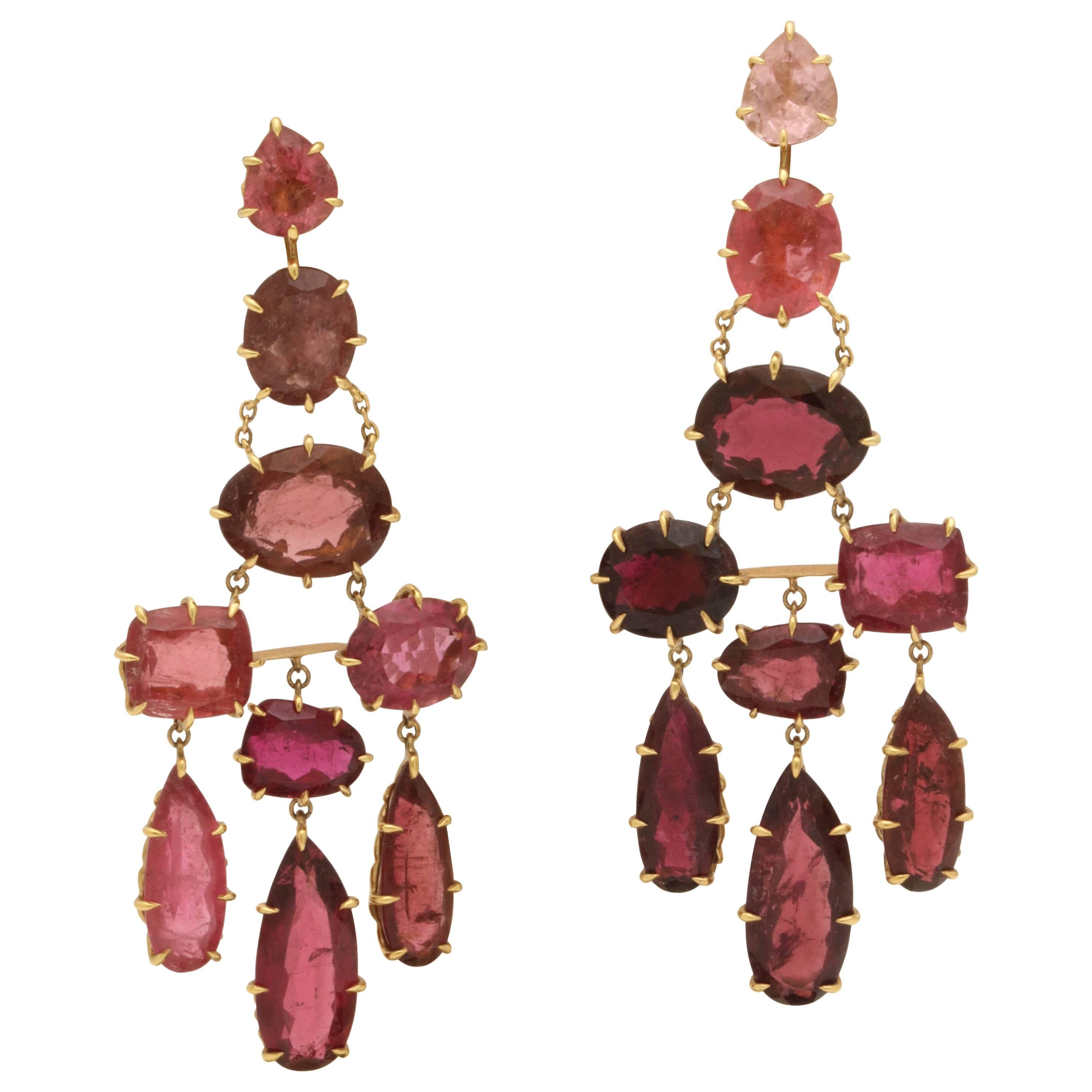 H. Stern Garnet Pink Tourmalines Gold Flexible Chandelier Earrings