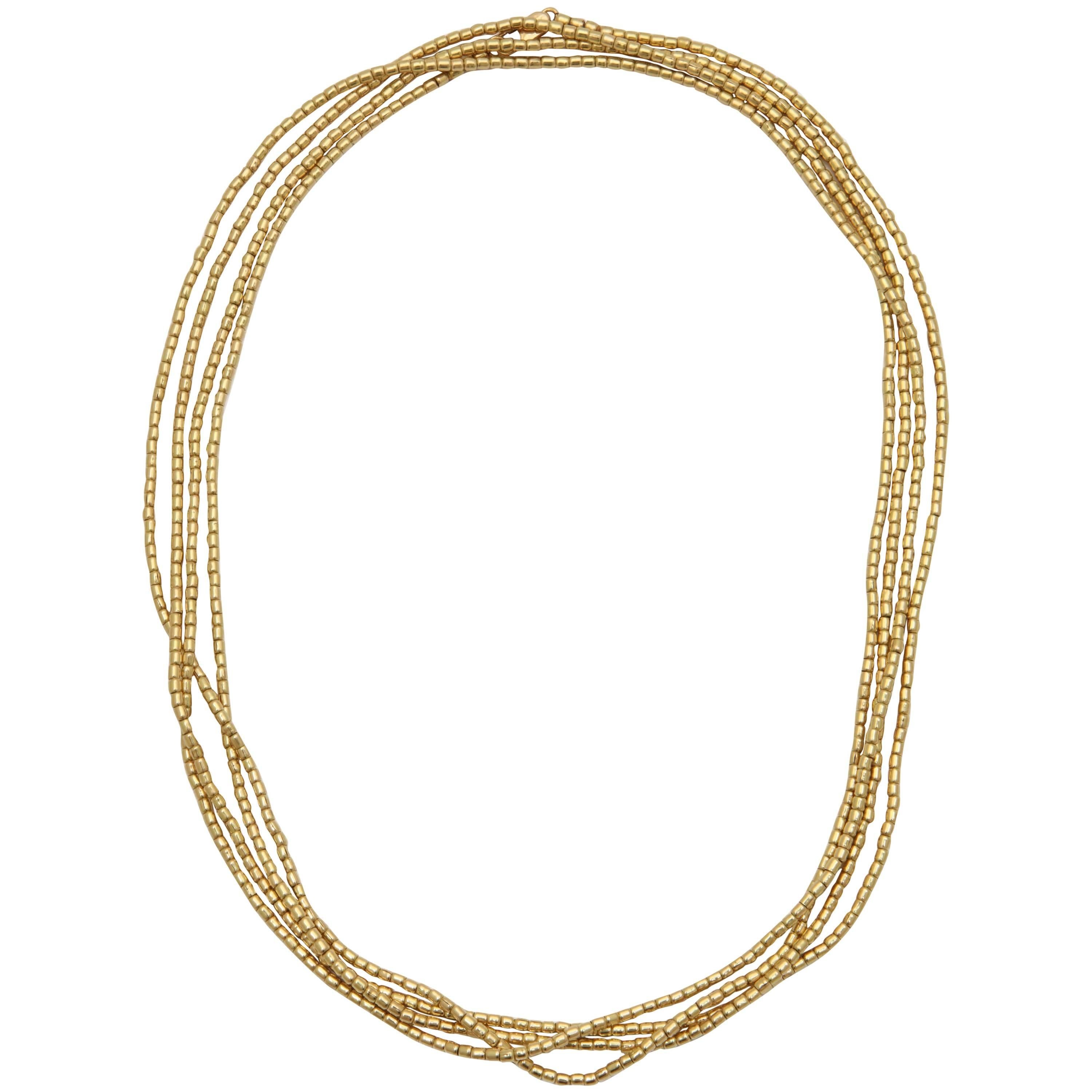 1980s Multi Strand Long Lariat Style Gold Pellets Bead Chain Necklace