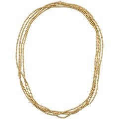 1980s Multi Strand Long Lariat Style Gold Pellets Bead Chain Necklace