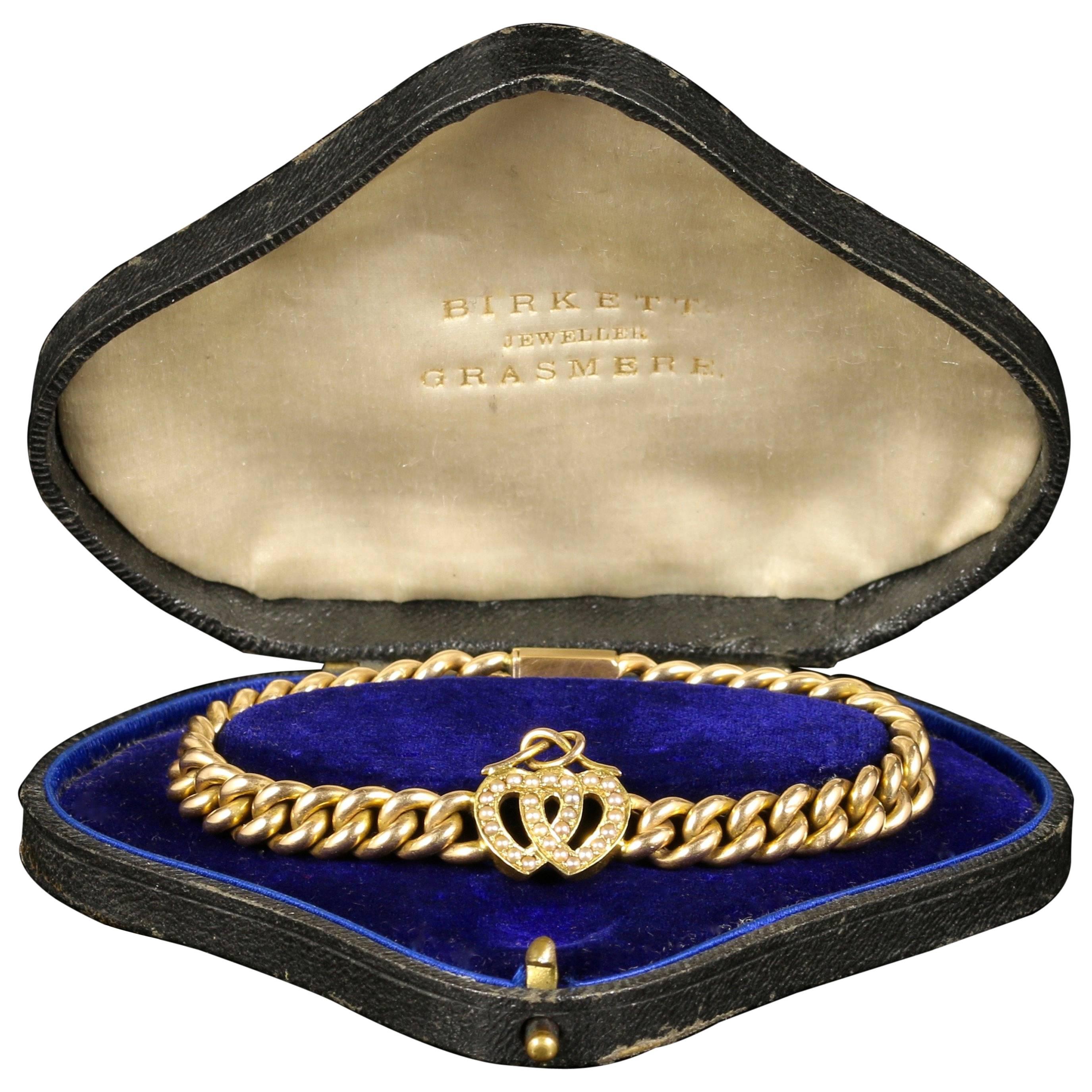 Antique Victorian Pearl Gold Sweetheart Heart Bracelet