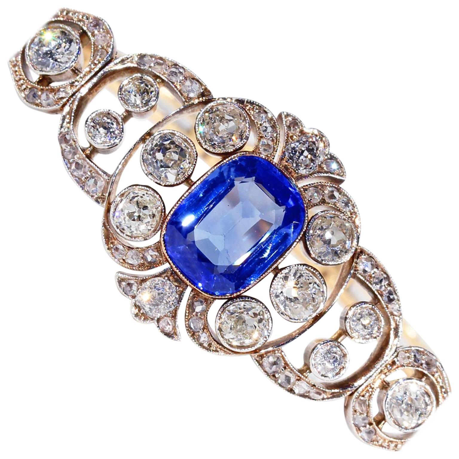 Pre-Revolutionary Russian Untreated Ceylon Sapphire and Diamond Bracelet For Sale