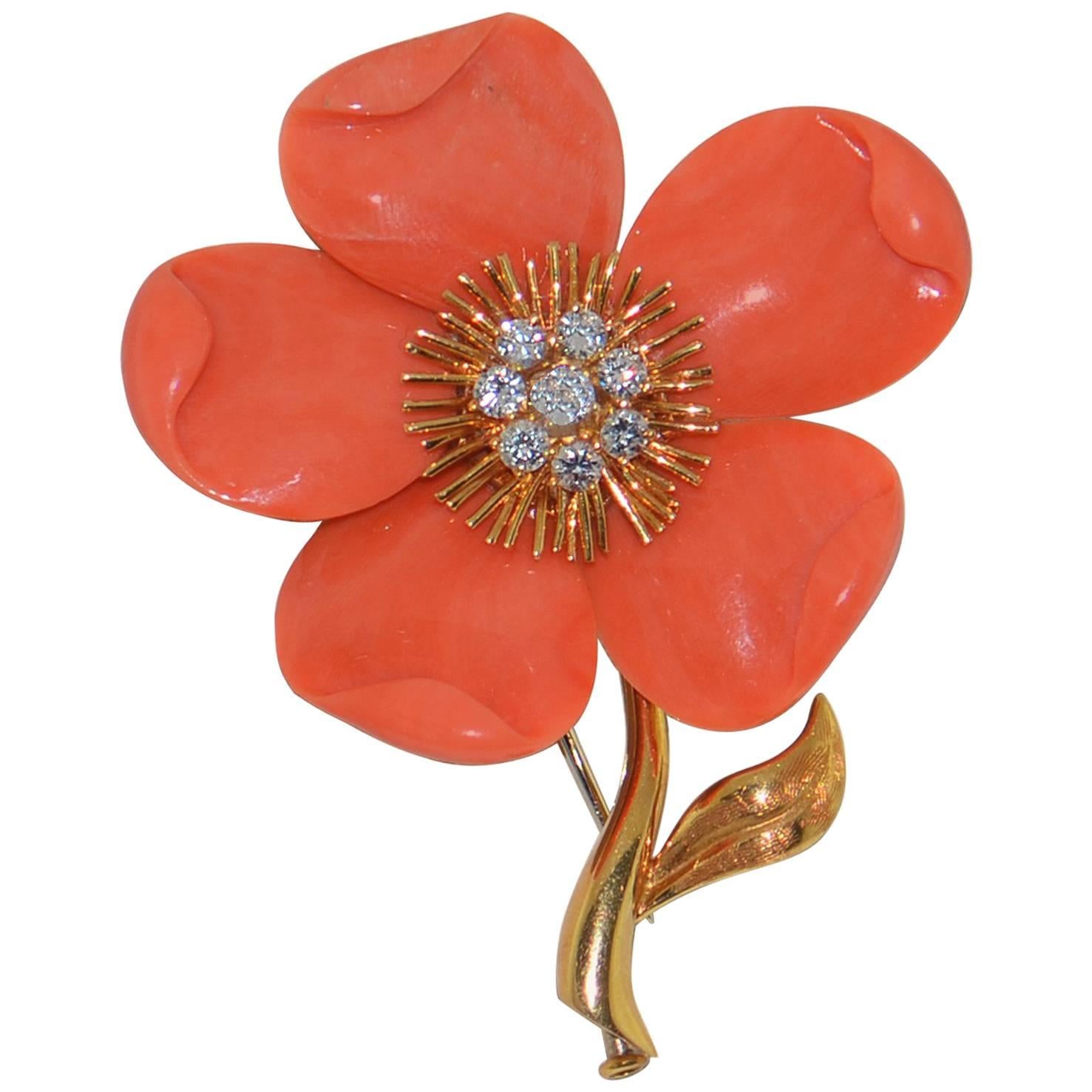 1960s Van Cleef and Arpels Diamond Sapphire Platinum Floral Brooch Pin