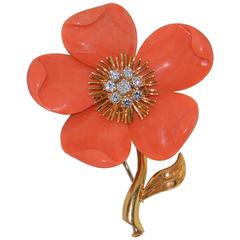 Van Cleef & Arpels Diamond Coral Gold Brooch/Pin 7