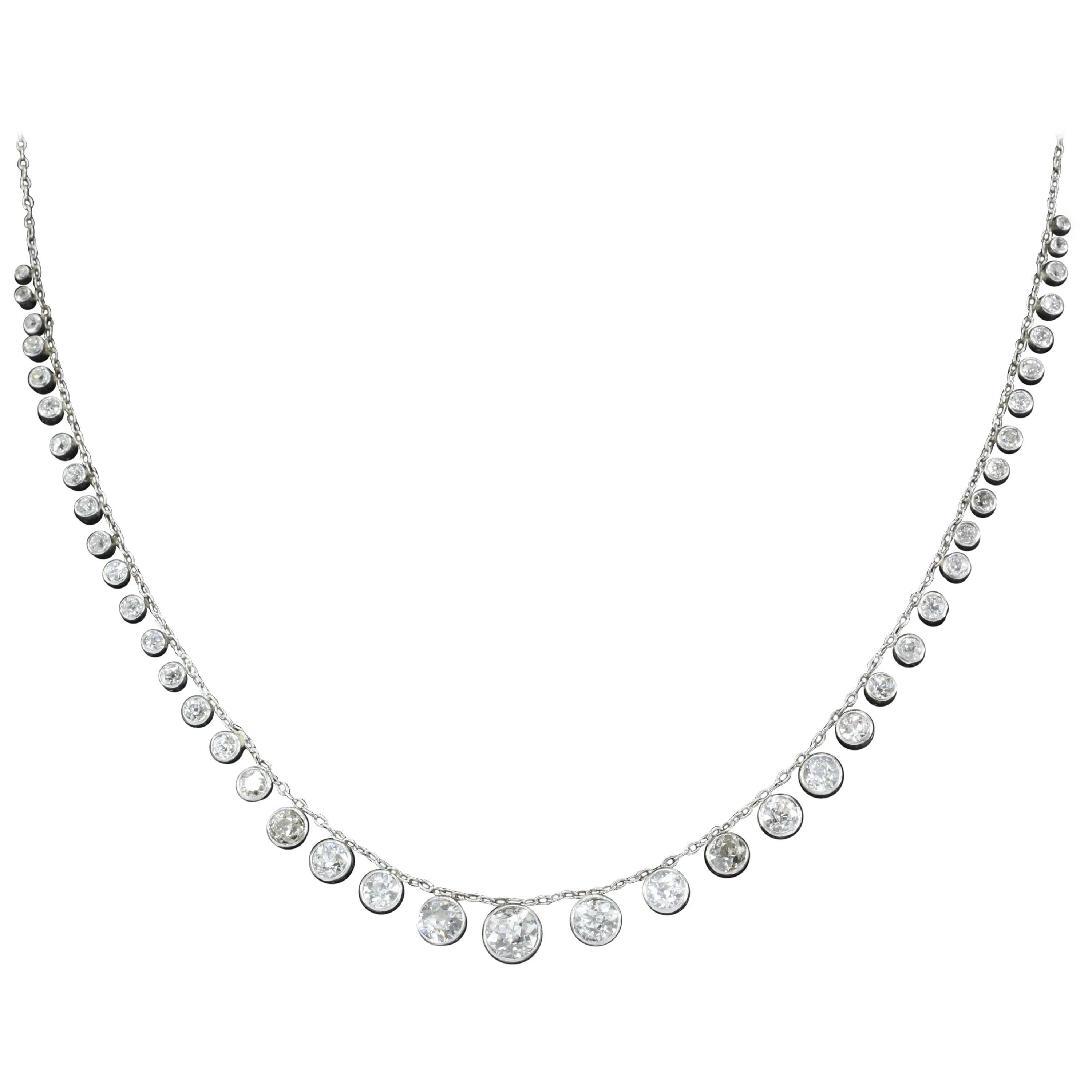 Edwardian Old European Diamond Platinum Riviere Necklace, circa 1910