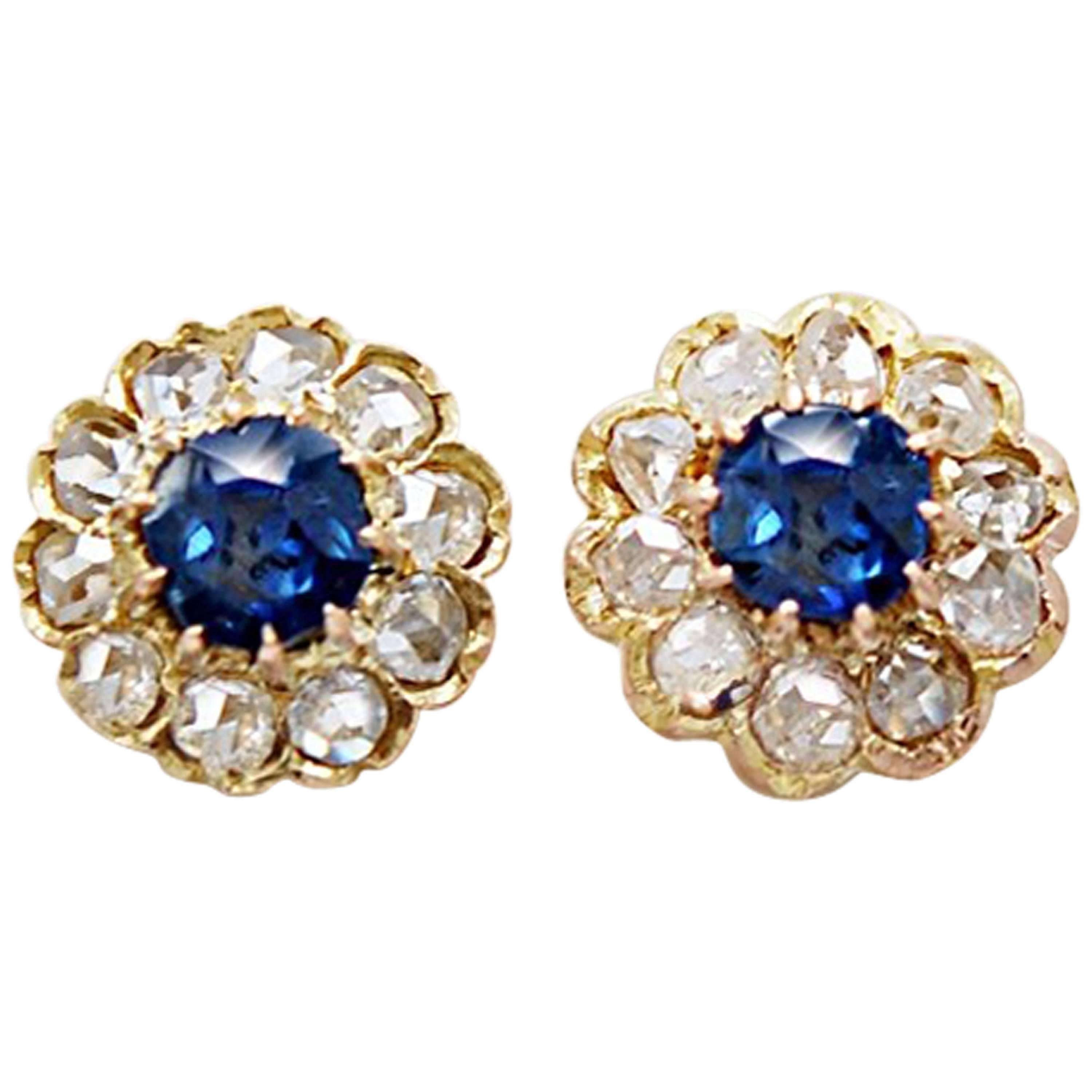 Late Victorian Sapphire Diamond Yellow Gold Earrings