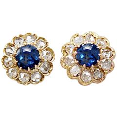 Antique Late Victorian Sapphire Diamond Yellow Gold Earrings