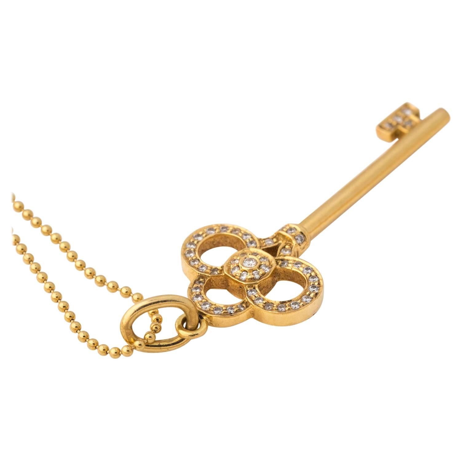 Tiffany & Co. Diamond Rose Gold Crown Key Pendant Necklace