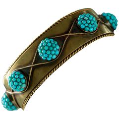 Antique Victorian Pavé Turquoise Gold Bangle Bracelet