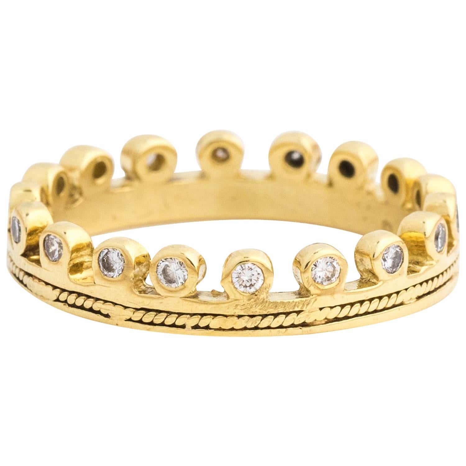 Diamond Yellow Gold Crown Eternity Band Ring