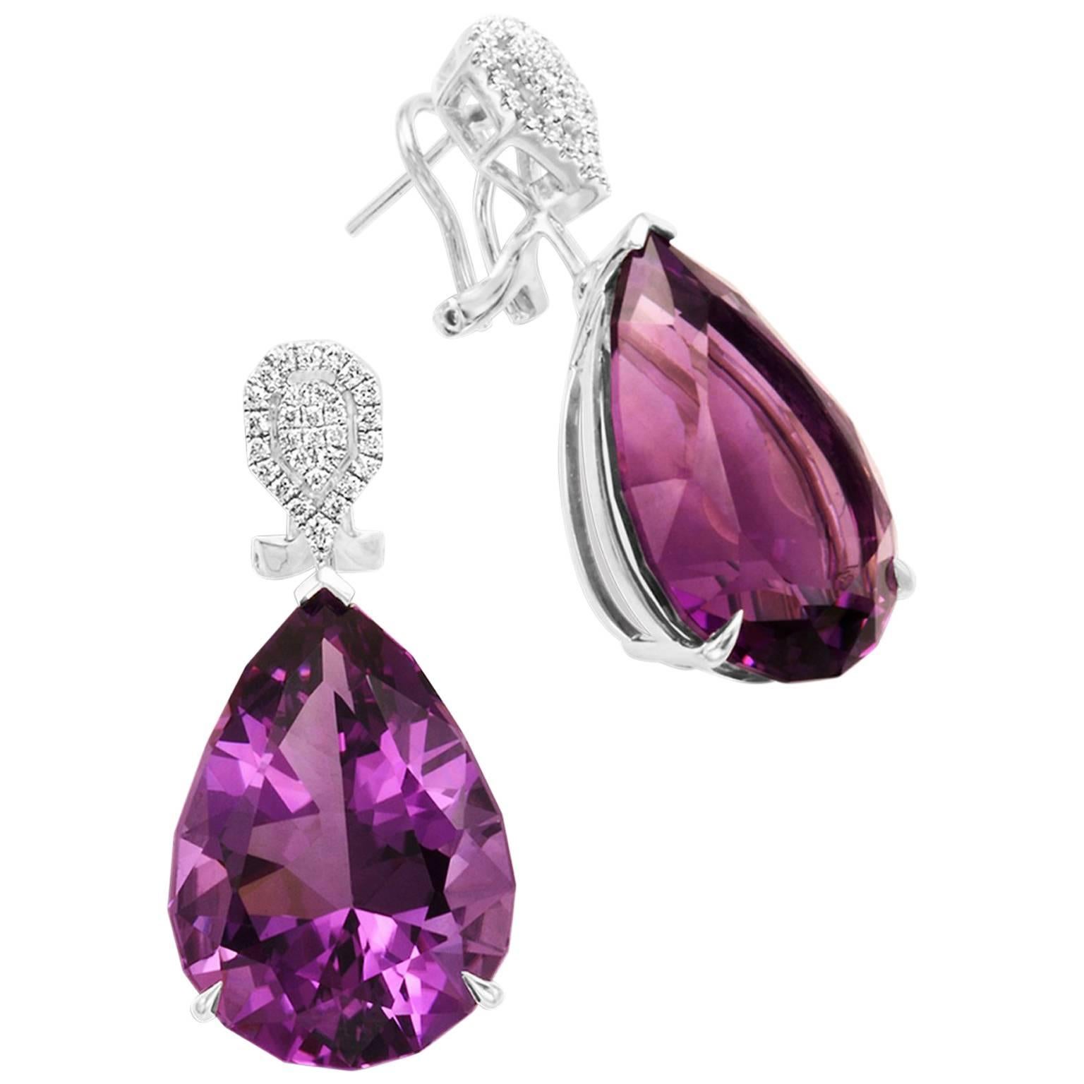 Frederic Sage 50.94 Carat Amethyst Diamond Drop Dangle Earrings For Sale