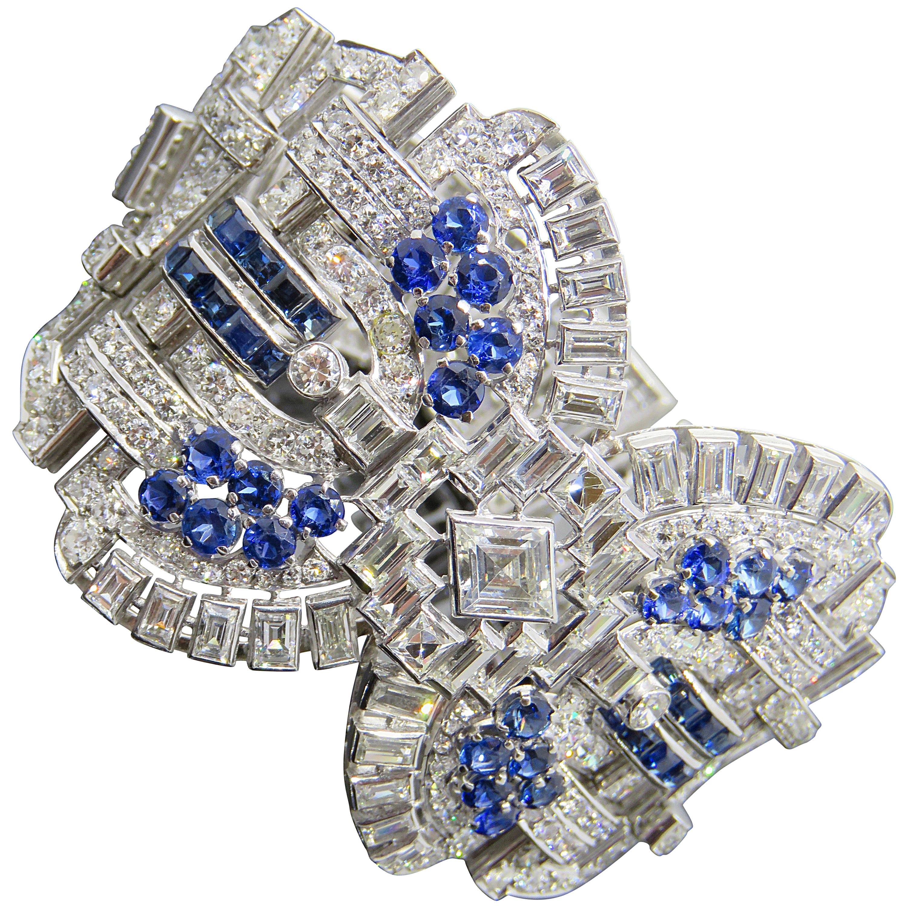 Sapphire Diamond Platinum Convertible Bracelet Choker Necklace