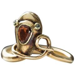 Antique Victorian Snake Ring with Garnet and Diamond Eyes