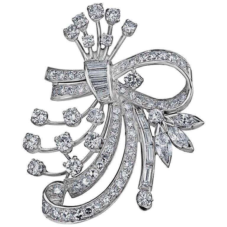 Platinum 5.30 Carat Fancy Cut Elegant Diamond Brooch