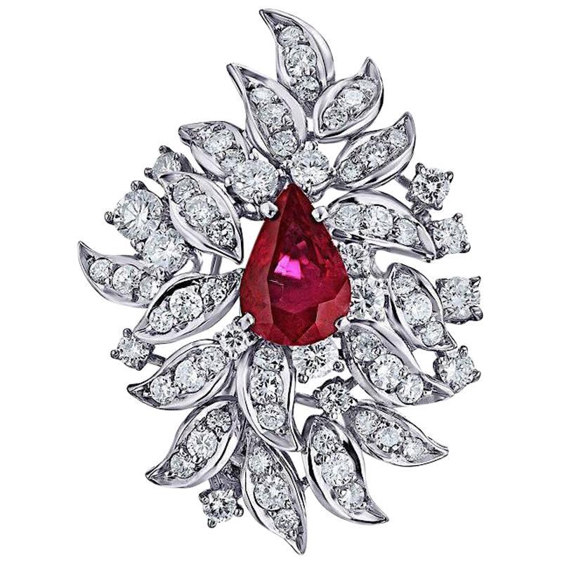 13.42 Carat Clip on Handmade Ruby Diamond Platinum Earrings