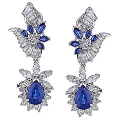 Emilio Jewelry 14.47 Carat Blue Sapphire White Diamond Gold Earrings