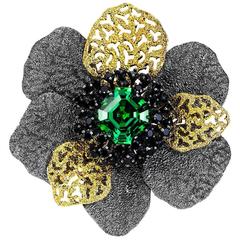 Green Crystal Black Spinel Silver Gold Platinum Brooch Pendant Necklace Ltd Ed 5