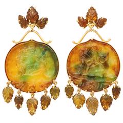 Marilyn Cooperman Carved Jade and brown Topaz Earclips 7