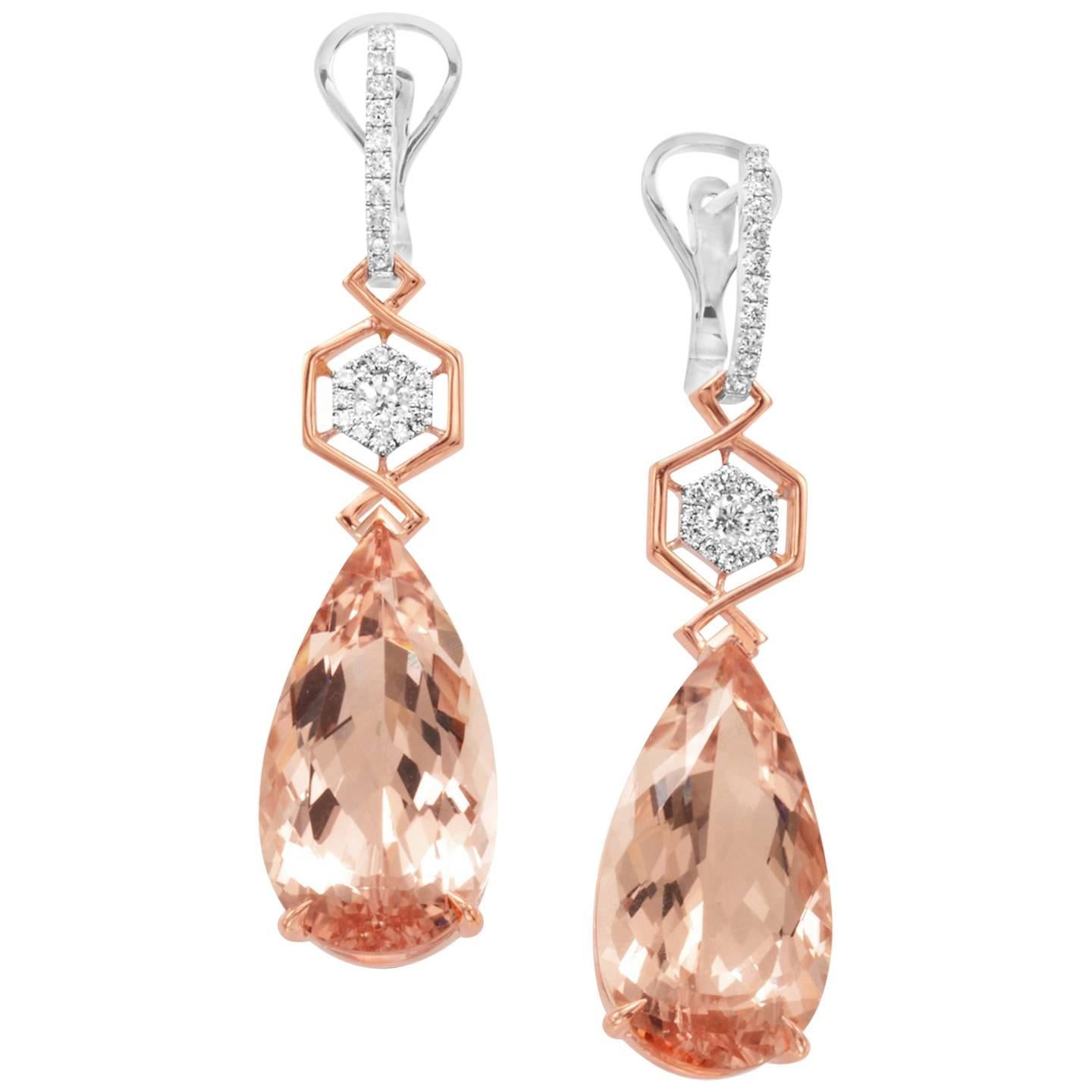 Frederic Sage 22.46 Carat Morganite Diamond Earrings